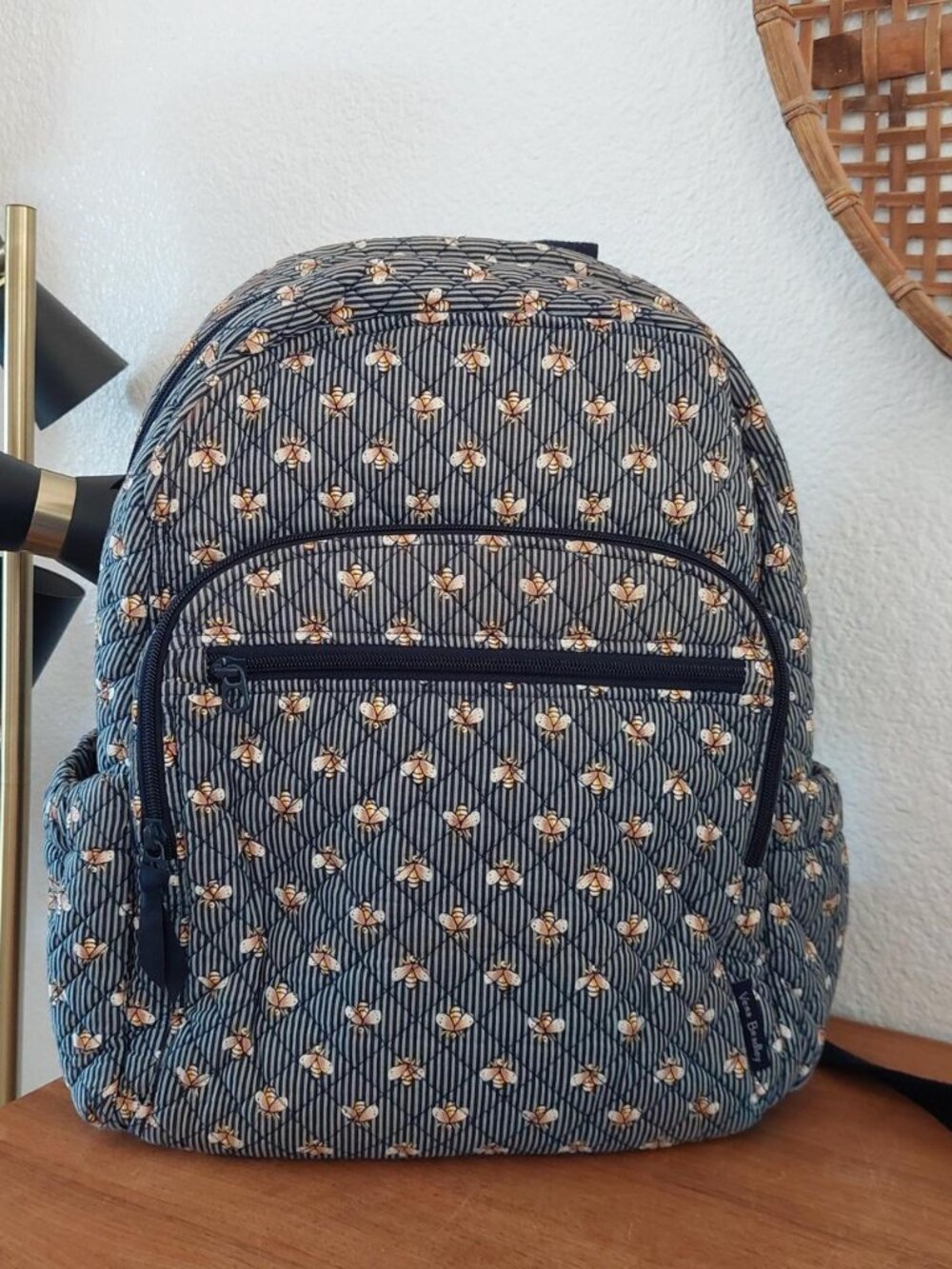 vera bradley all over bee bees Blue & white striped backpack with small beige fl